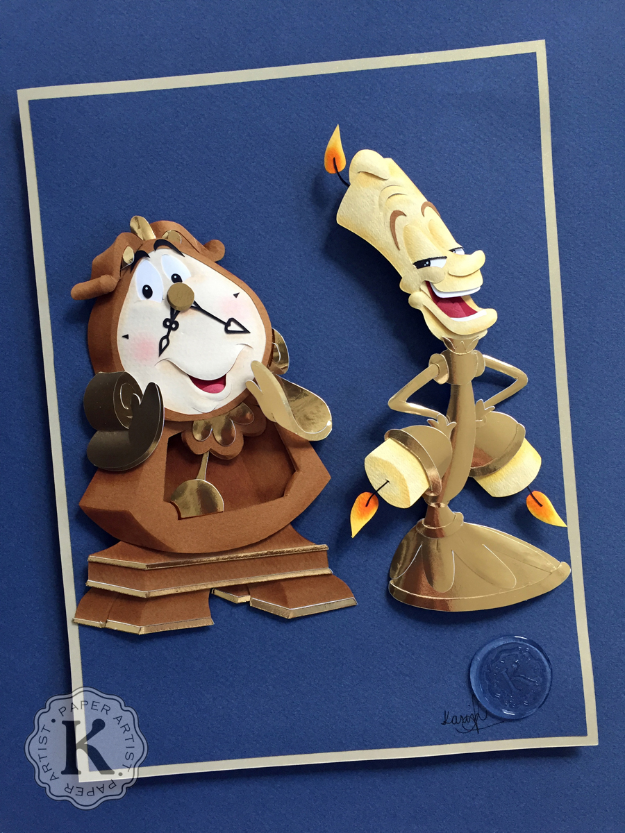 Karin Arruda Paper Art - Lumiere and Cogsworth